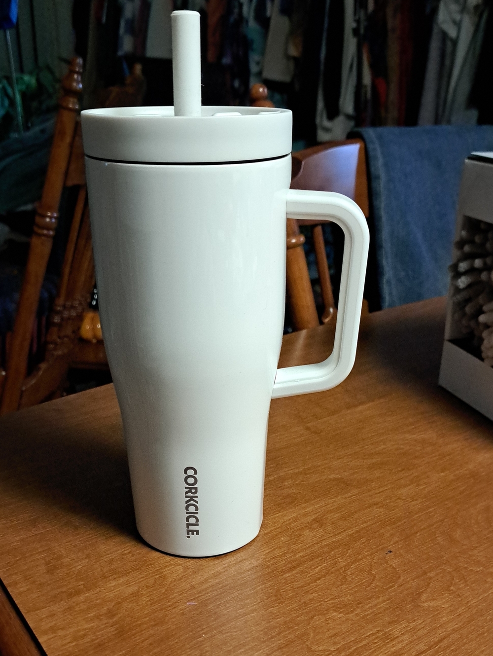 Corkcicle White Insulated Travel Mug with Handle and Straw 22oz